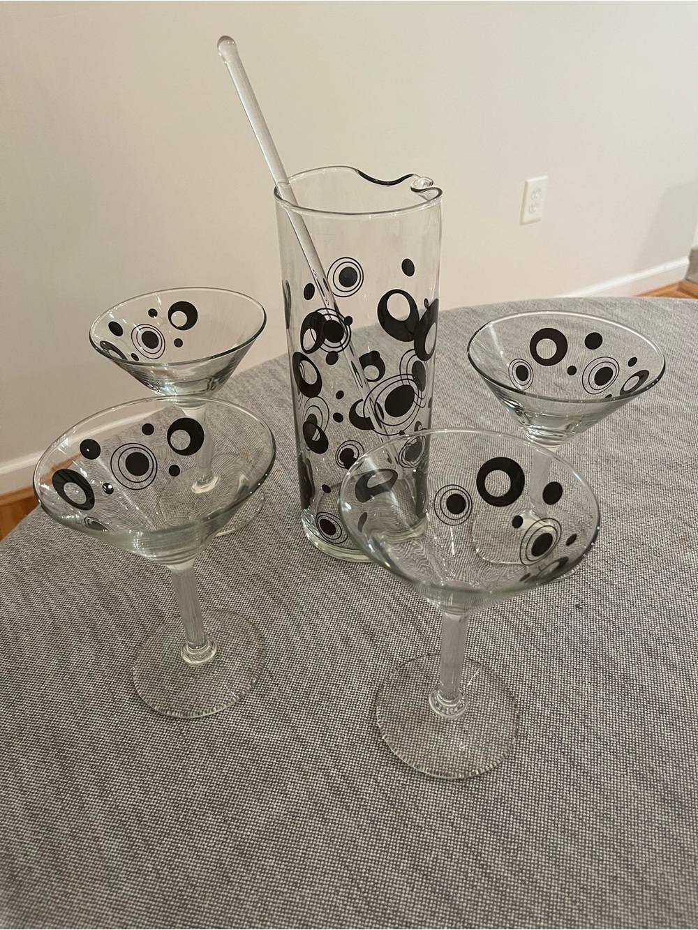 Retro Style Glass Pitcher and Martini Glasses Set